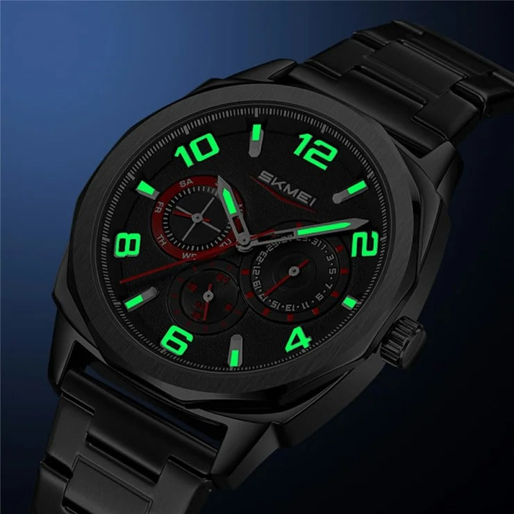 SKMEI - 9350 - 3ATM Waterproof Men Business Watch - Black/Black image 3