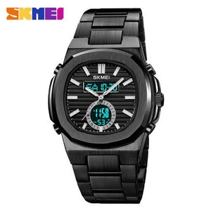 Skmei - 2279 - Dual Time Stainless Steel Watch - Black/Black image 2