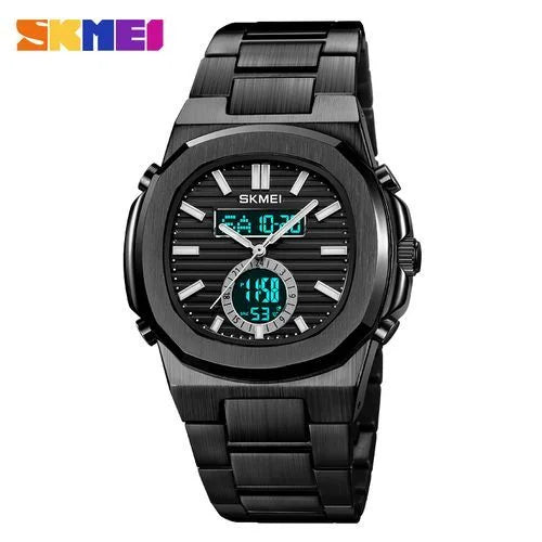 Skmei - 2279 - Dual Time Stainless Steel Watch - Black/Black image 2