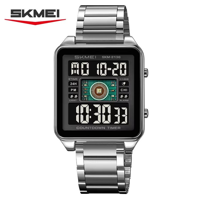 SKMEI 2136 Multi-Display Digital Chronograph Sports Watch - Silver/Black image 1