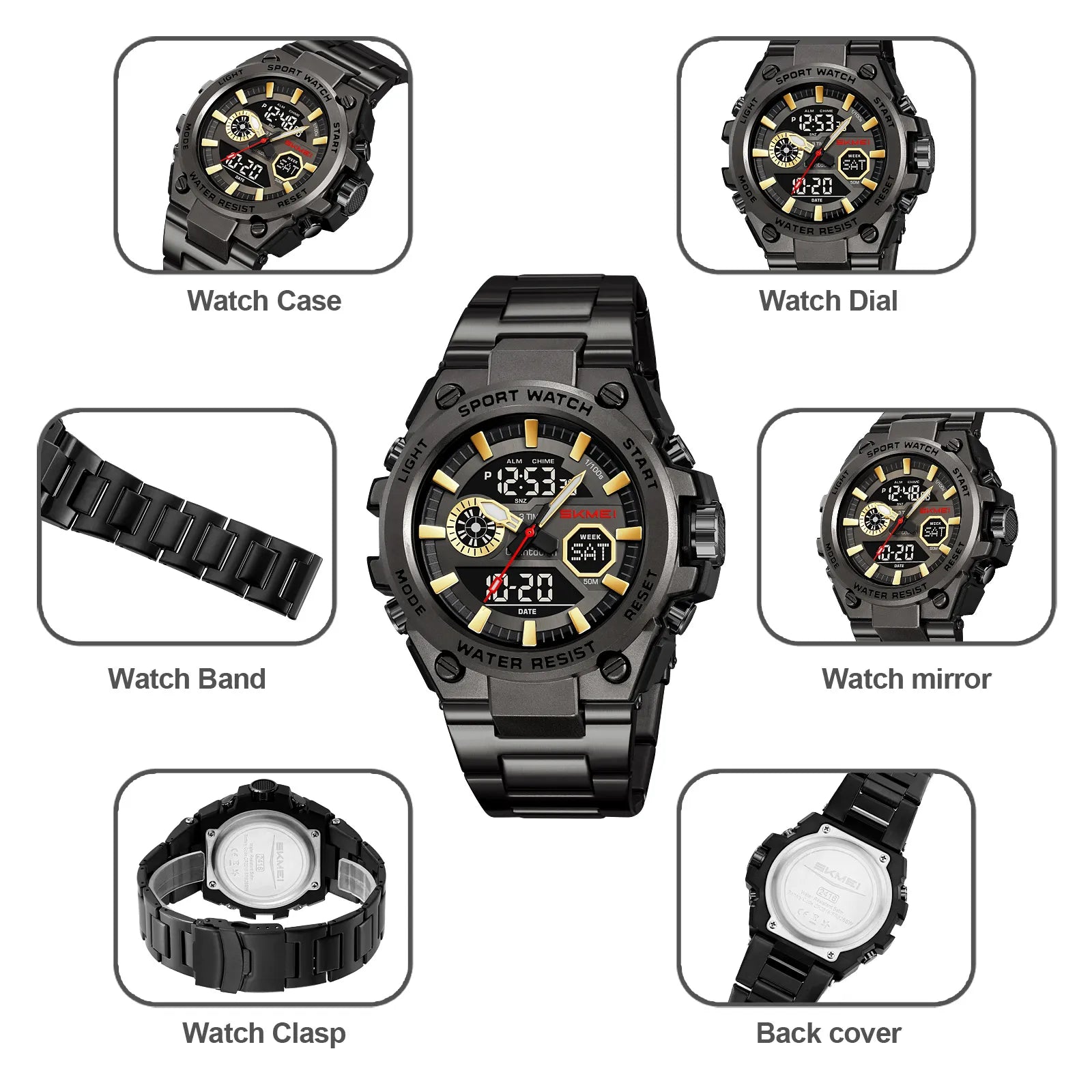 SKMEI - 2416 - Dual Display Sports Watch - black/gold image 3