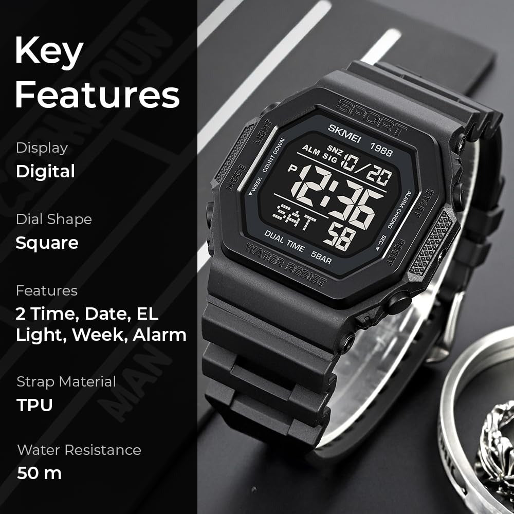 Skmei - 1988 - Street Armor Digital Watch - Black image 6