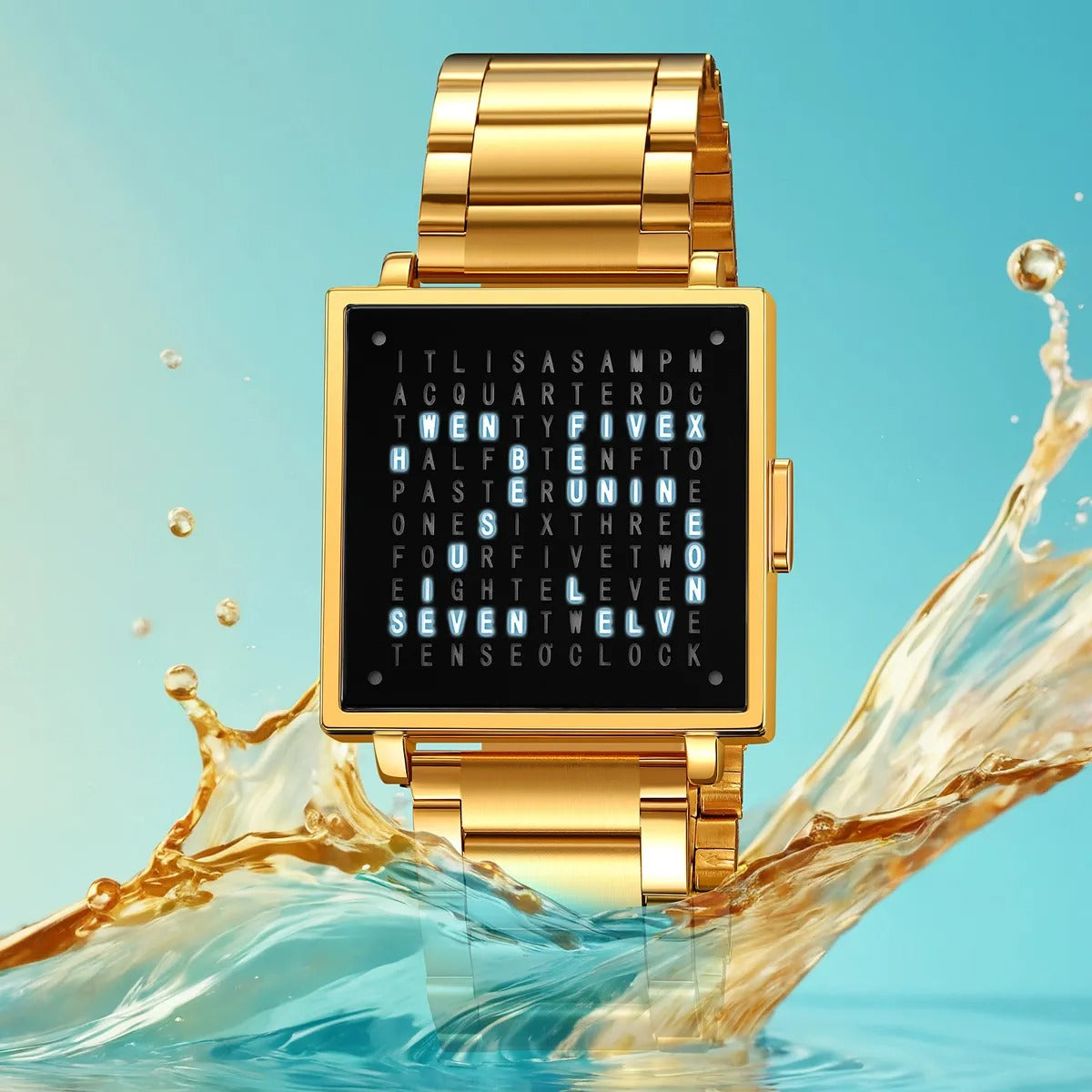 Skmei - 2388 - Luxury Word Dial Watch - Gold-Steel image 3
