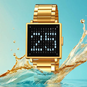 Skmei - 2388 - Luxury Word Dial Watch - Gold-Steel image 3
