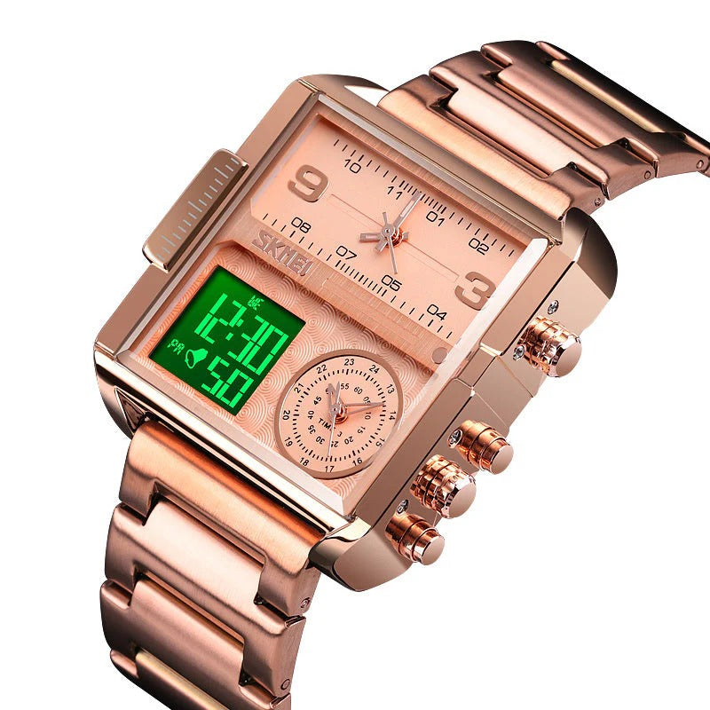 Skmei - 1584 - Sports Quartz Waterproof Tiple time - RoseGold-Steel image 4