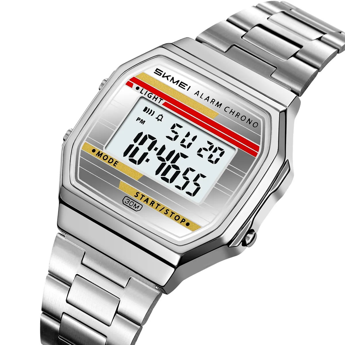 Skmei – 2514 – Digital Stainless Steel Band Watch - Silver / Silver image 1