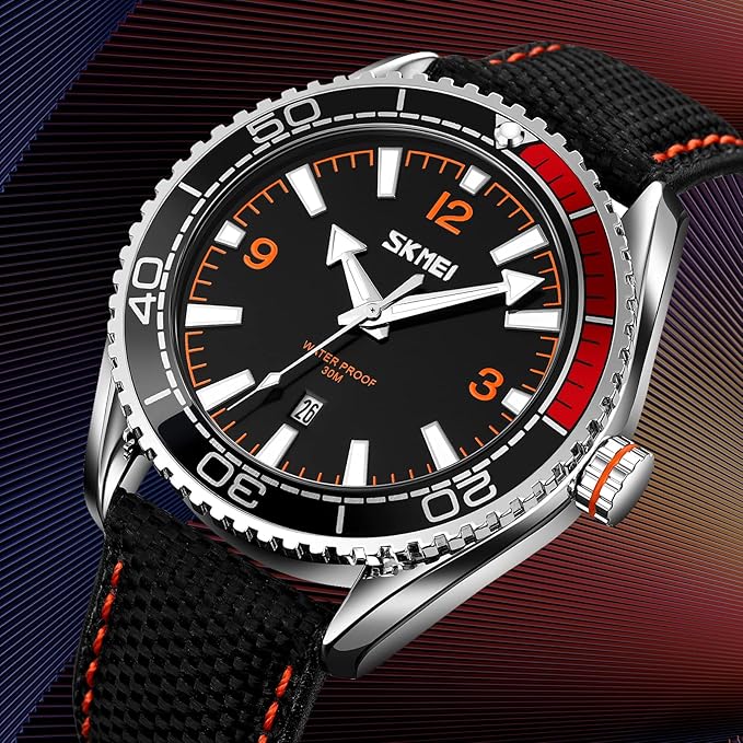 Skmei - 9291 - Fashion Business Genuine Strap Waterproof - Orange image 3