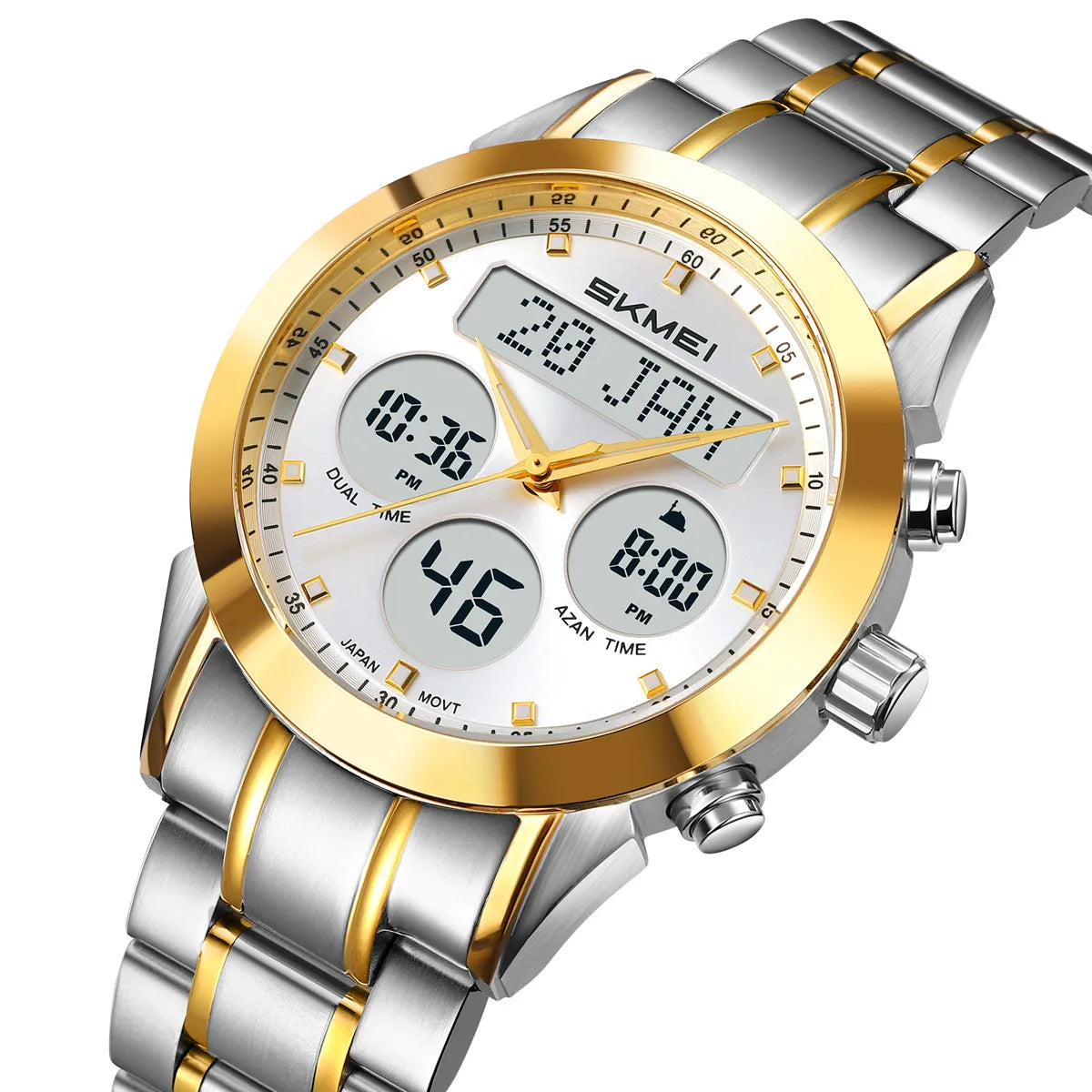 SKMEI - 2381 - Qibla Azan Time Reminder Prayer Watch - gold/silver image 0