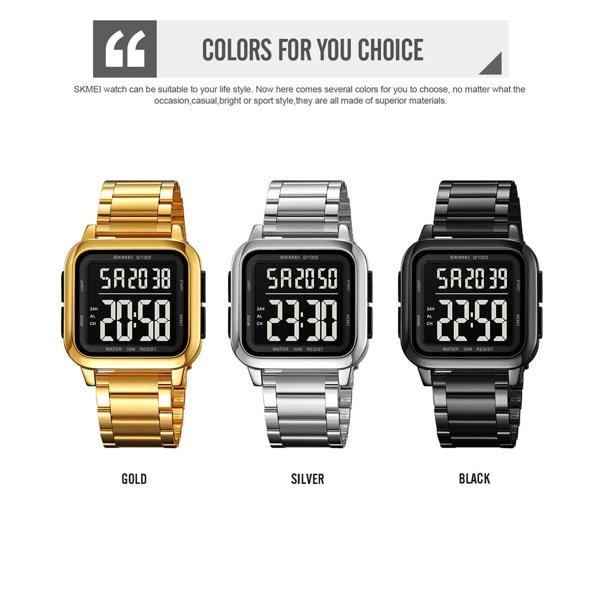 SKMEI 2133 Square Digital Stainless Steel Sports Watch - gold image 4