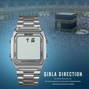 SKMEI - 1763 - Qibla Azan Time Reminder Prayer Watch - silver white image 3