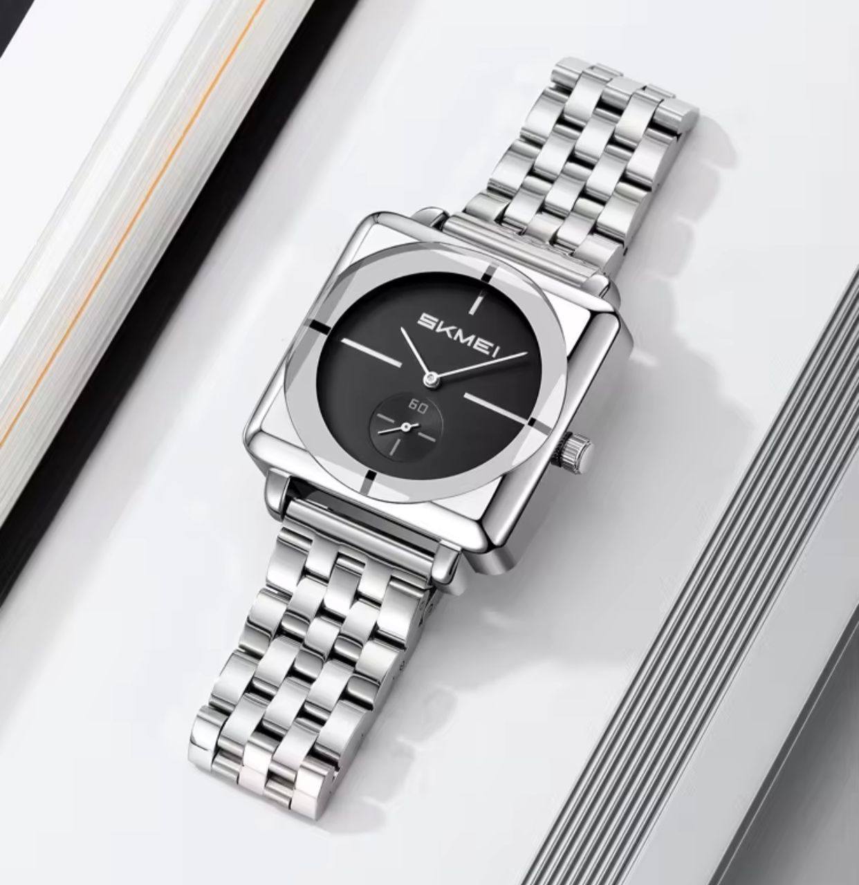 Skmei - 2413 - Minimal Elegant Square Design - Silver/Black image 2