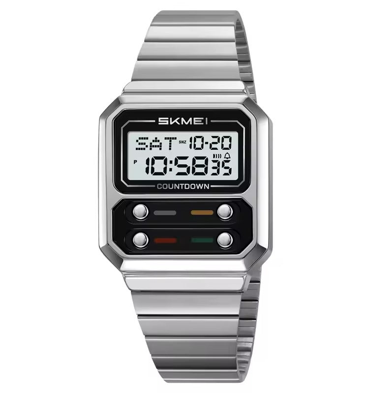 SKMEI 2448 Vintage Square Digital Stainless Steel Watch - silver-white image 1