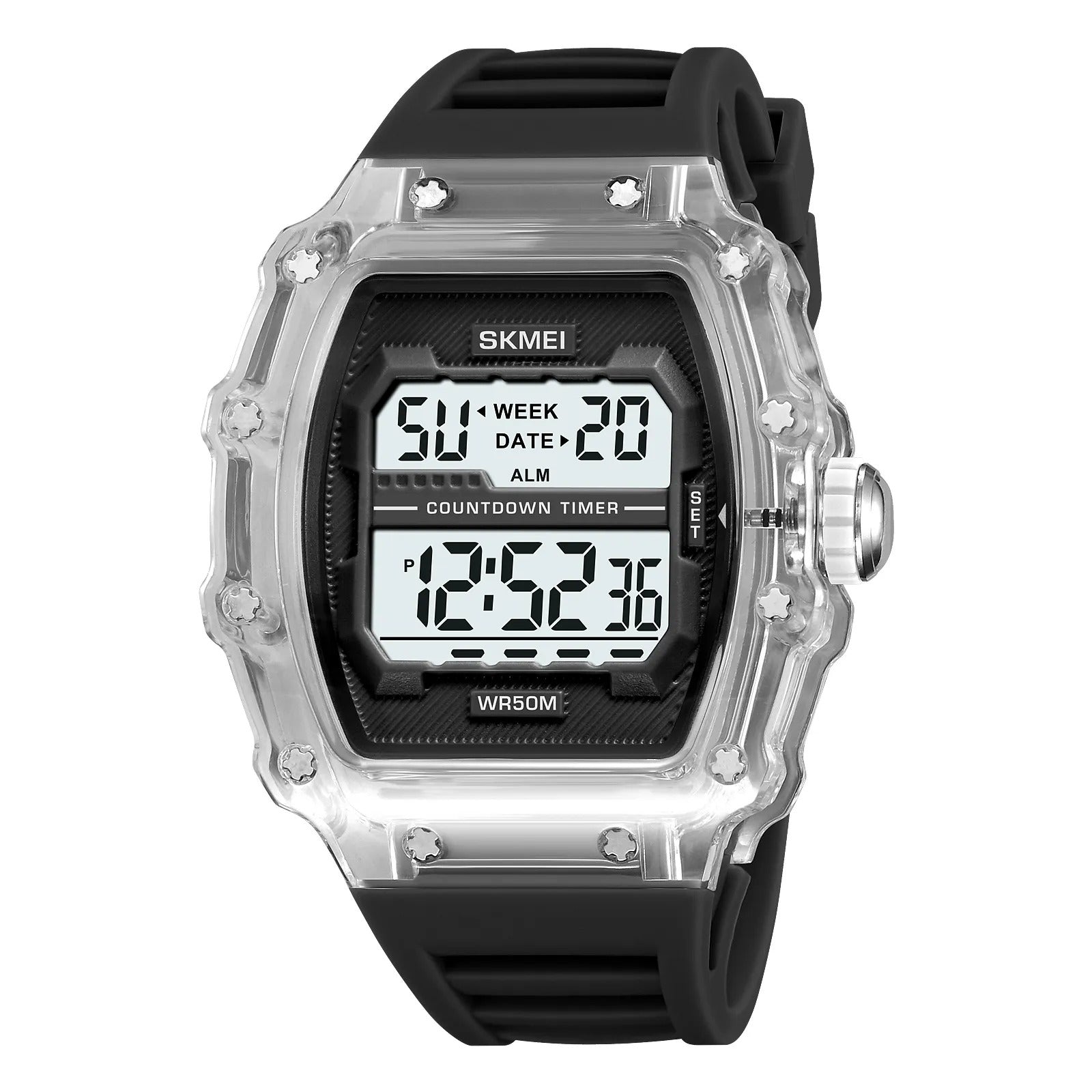 SKMEI 2296 Digital Sports Countdown Timer Watch - white/transparent/black image 0