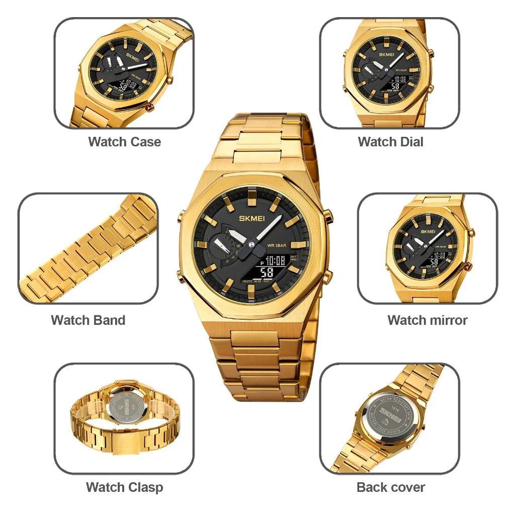 Skmei - 1816 - Dual Display luminous waterproofs 50+ timezone - Golden/White image 5