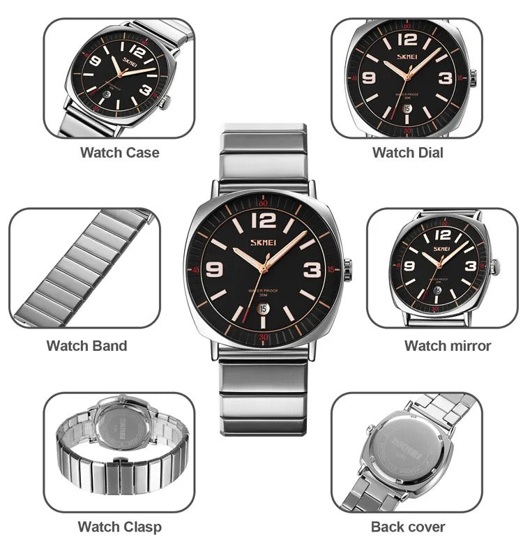 SKMEI - 9280 - Slim Steel Analog Quartz Watch - Silver/Black image 1