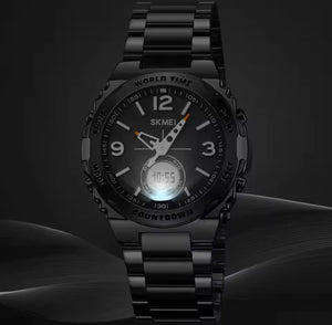 Skmei – 2310 – Digital World Time Analog Watch – Black/Black image 2