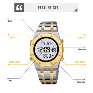 SKMEI - 2043 - Qibla Azan Time Reminder Prayer Watch - silver/gold-white image 5