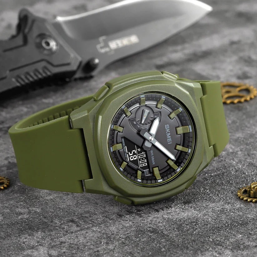 Skmei - 2091 - Digital Analog World Time Watch - ArmyGreen/Black image 1