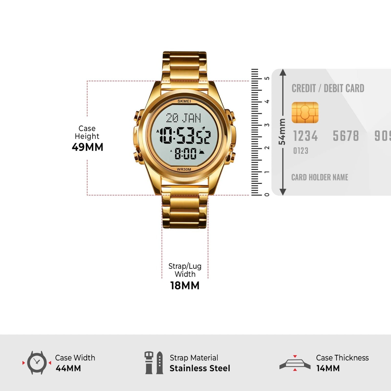 Skmei - 1667 - Qibla Azan Time Reminder Prayer Watch - Gold/White image 4