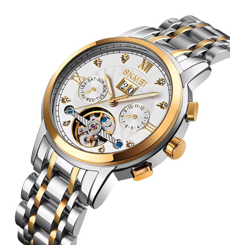 SKMEI - M029 - Automatic Movement Skeleton Watch - gold/silver silver image 1
