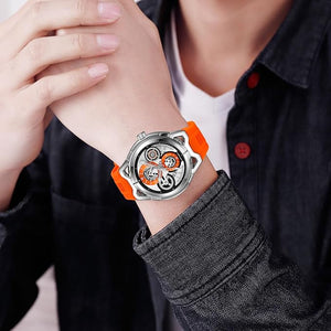 SKMEI - 9349 - Silicone Quartz Luxury Watch - Silver/Orange image 2