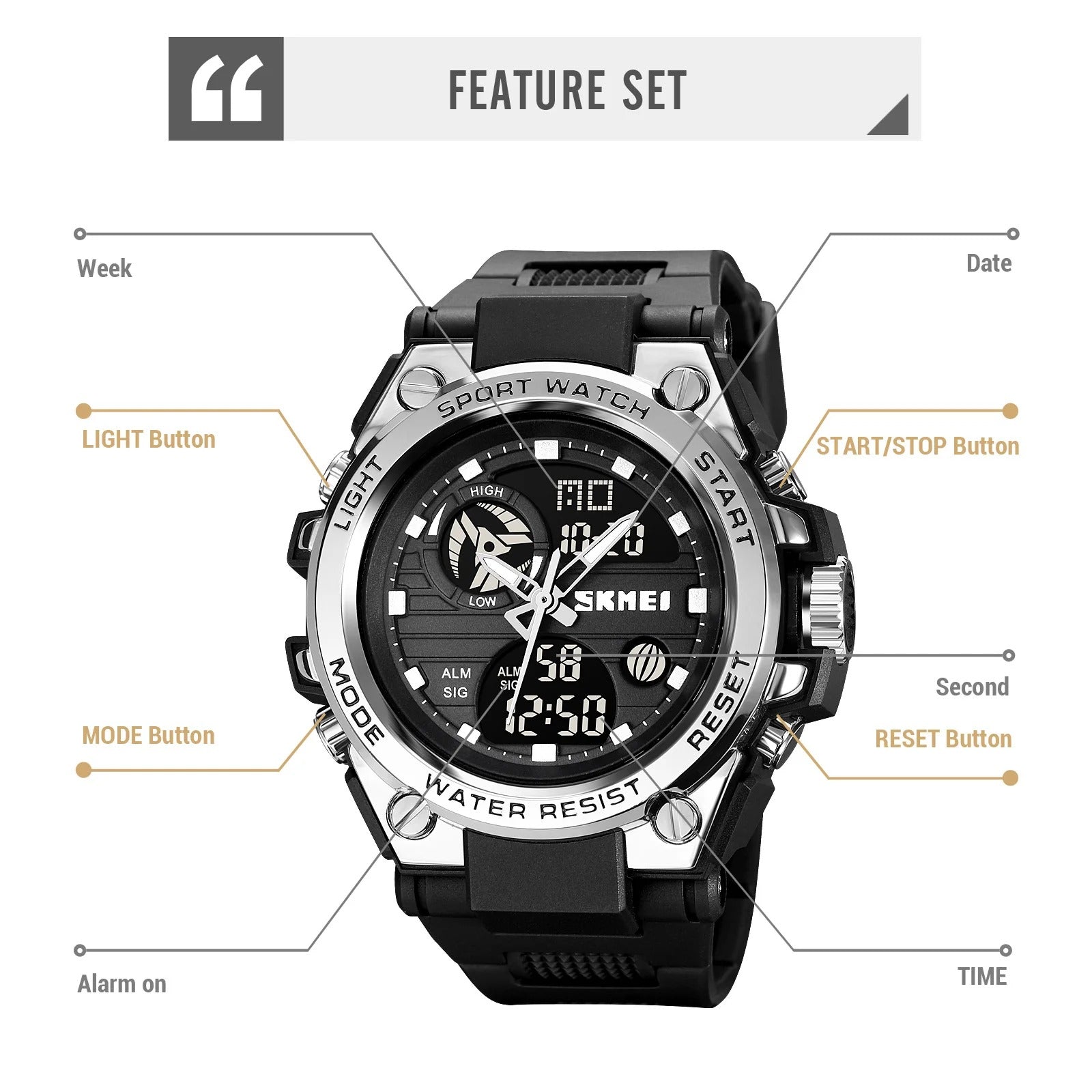 SKMEI 2031 Rugged Digital Sports Watch - Silver image 6