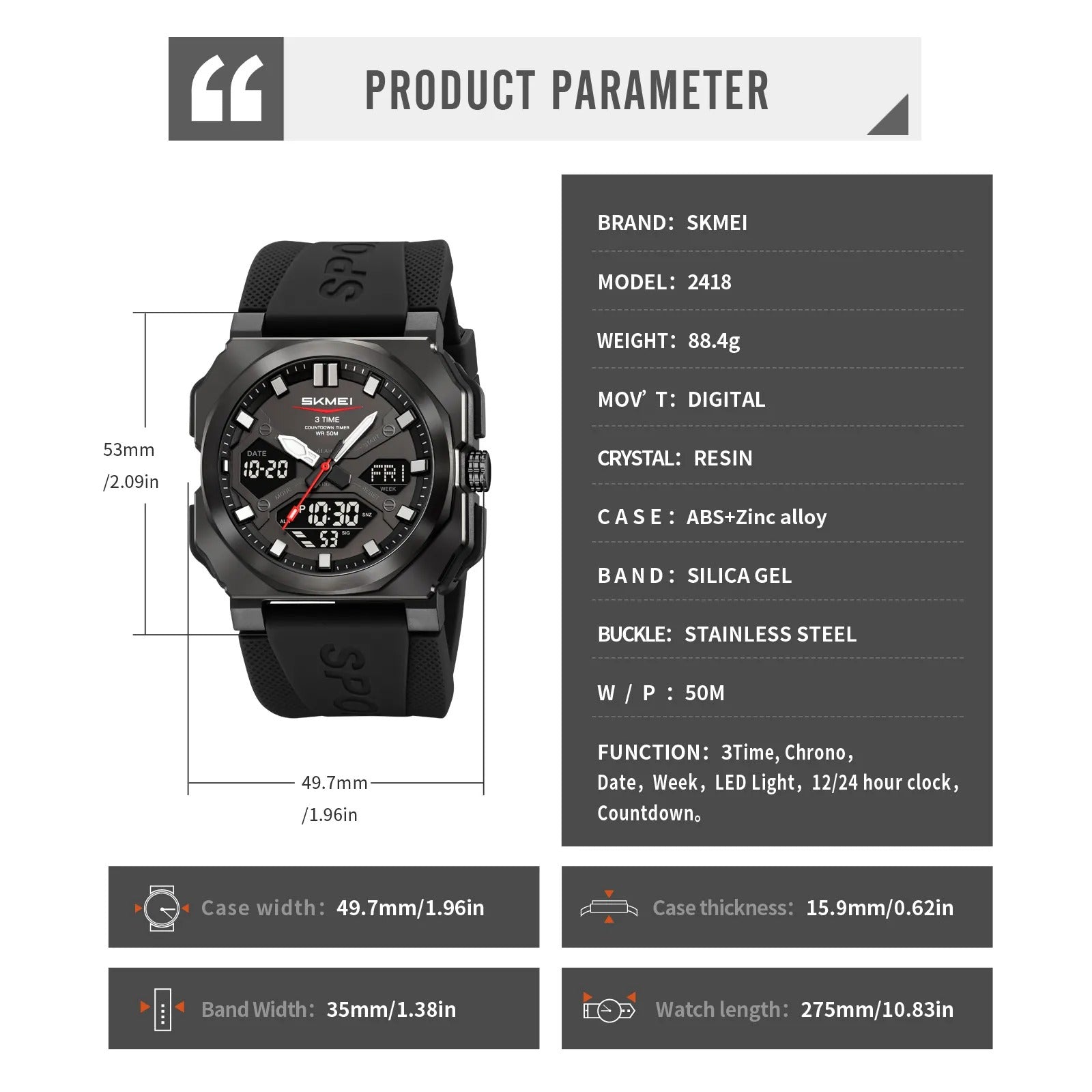 Skmei – 2418 – Bold Sports Edition Watch – Black image 6