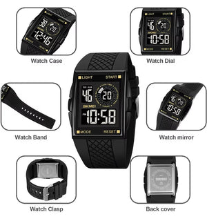 SKMEI - 1967 - Digital LED Multifunction Alarm Electronic Waterproof Watch - Black/Black image 3