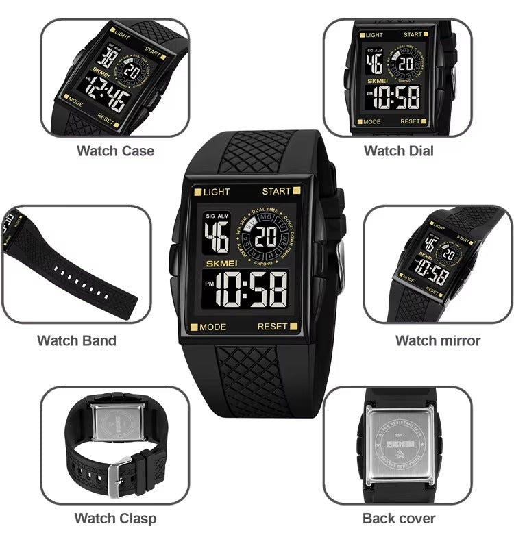 SKMEI - 1967 - Digital LED Multifunction Alarm Electronic Waterproof Watch - Black/Black image 3