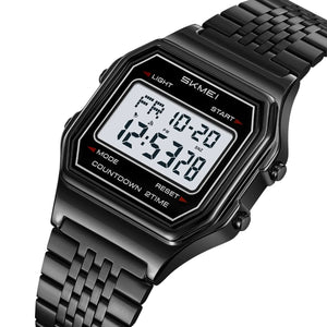 SKMEI 2465 Retro Digital Stainless Steel Watch – Black/White/SevenBead