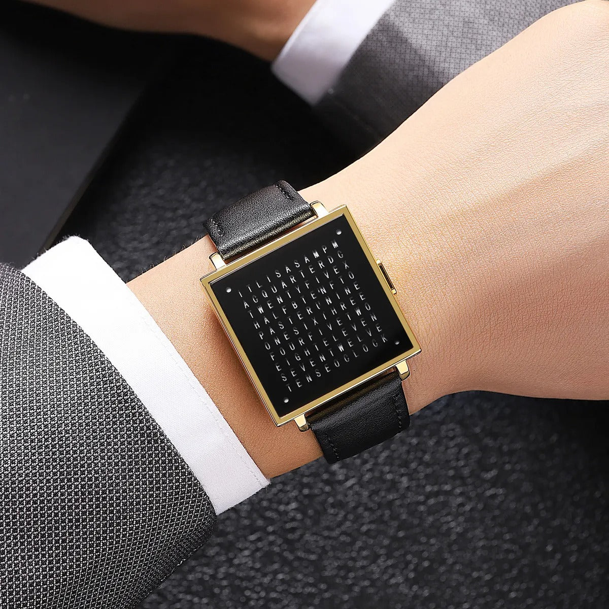 Skmei - 2388 - Luxury Word Dial Watch - Gold Leather image 2