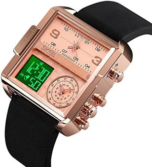 Skmei - 1584(strap) - Sports Quartz Waterproof Tiple time - RoseGold-Leather image 1