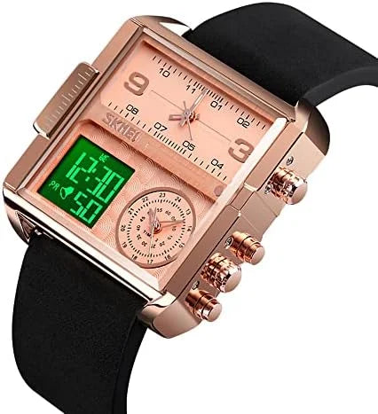 Skmei - 1584(strap) - Sports Quartz Waterproof Tiple time - RoseGold-Leather image 1