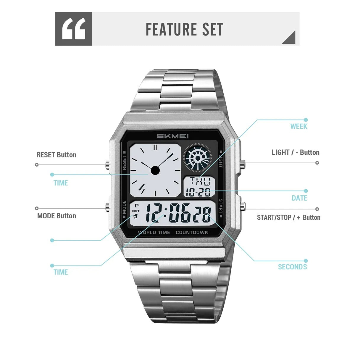 Skmei - 2353 - Digital World Electronic Watch - Silver image 2