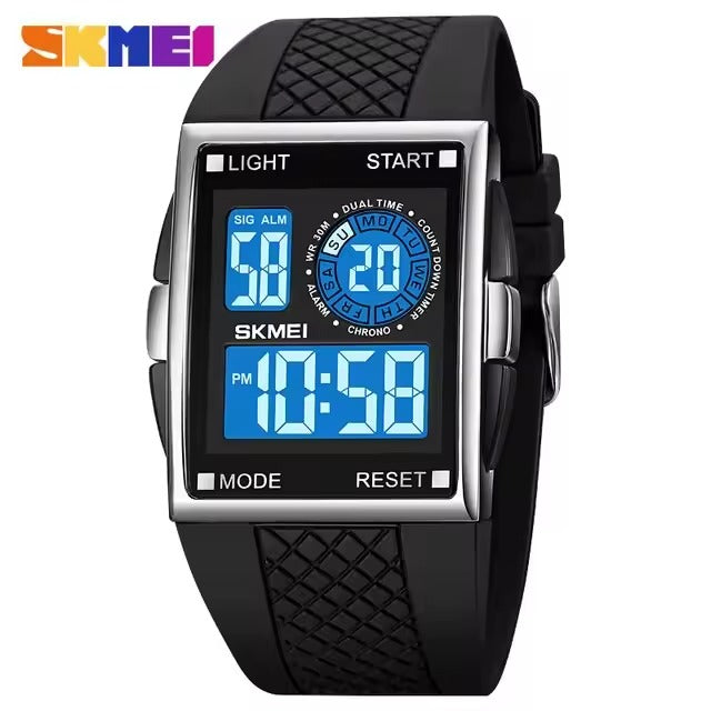 SKMEI - 1967 - Digital LED Multifunction Alarm Electronic Waterproof Watch - Silver/Black image 3