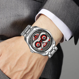 Skmei – 9386 – Lion Dance Carved Dial Quartz Watch – Silver/Black image 1