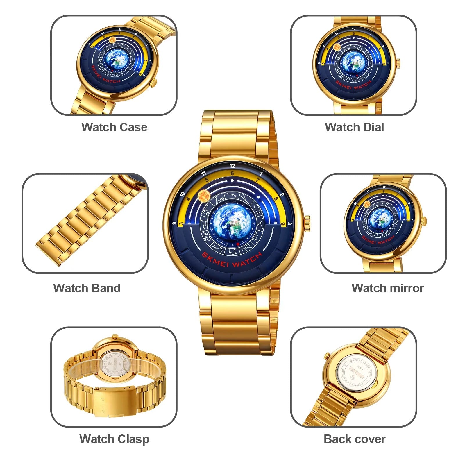 SKMEI - 2361 - Earth Orbit Quartz Watch - gold image 3