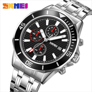 SKMEI - 9335 - Luxury Quartz Chronograph Stainless Steel Watch - silver/black image 3