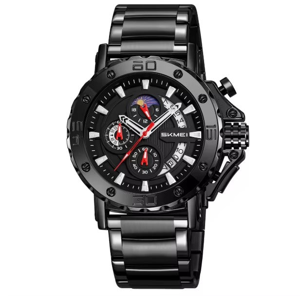 SKMEI - 9344 - Multifunctional Calendar Chronograph Sports Quartz Watch - Black image 0
