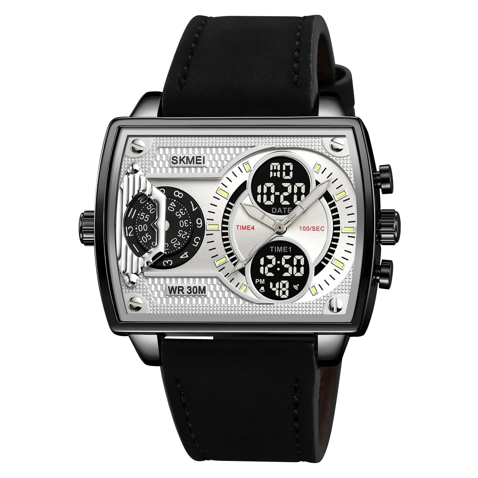 SKMEI 2229 Multi-Zone Analog Digital Sports Watch - black/silver/leather image 0