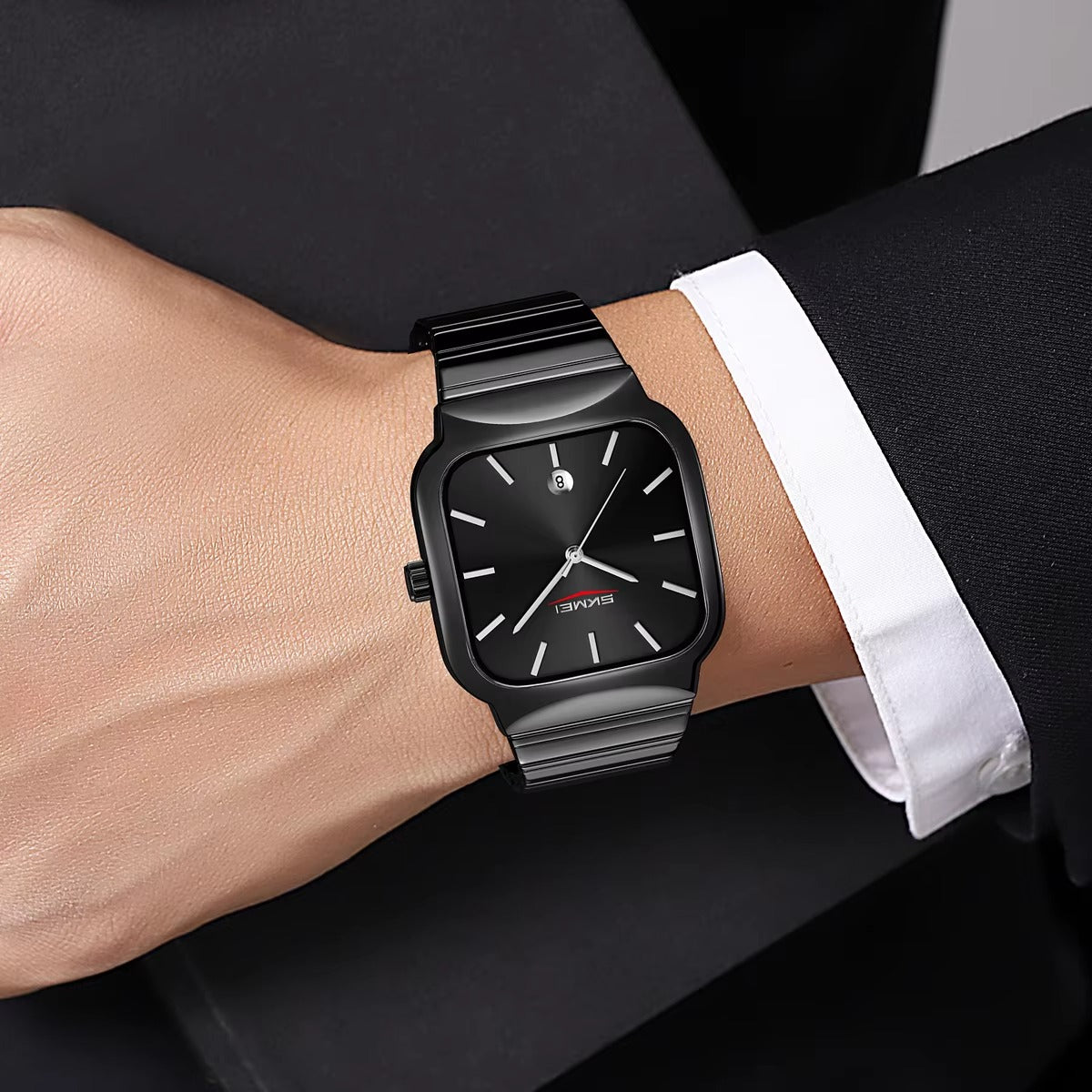 Skmei - 9361 - Luxury Square Men Quartz Watch Waterproof - black/black image 2