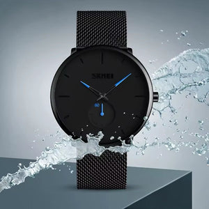 SKMEI - 9185 - Ultra Minimal Black Mesh Wristwatch - blue image 0