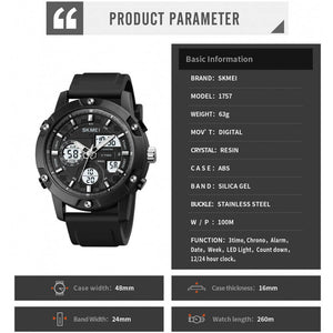 SKMEI - 1757 - Analog Digital Waterproof Quartz Movement Watch - black/white image 3