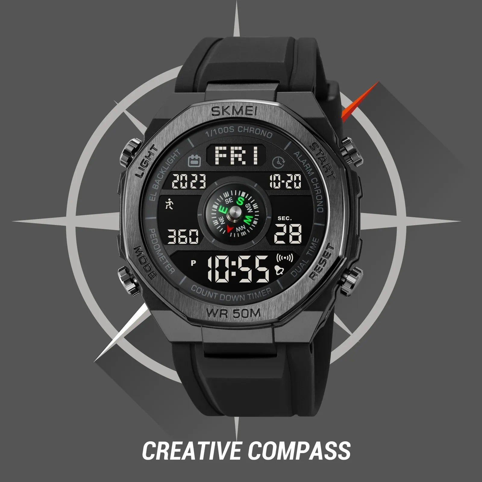 SKMEI - 2209 - Digital Step Count Pedometer Watch - Black/Black image 2