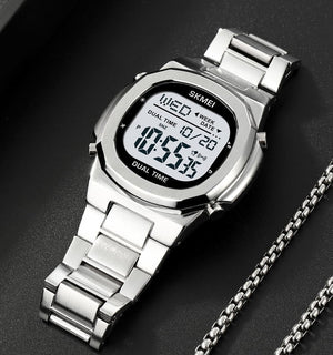 SKMEI 2004 Digital Chronograph Countdown Timer Watch - silver/white image 1