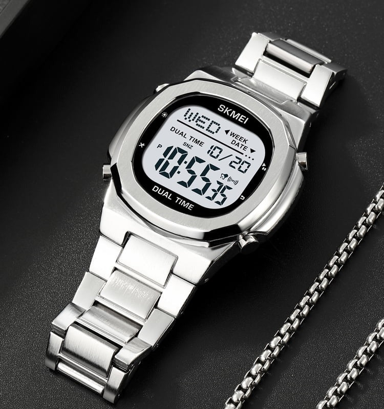 SKMEI 2004 Digital Chronograph Countdown Timer Watch - silver/white image 1