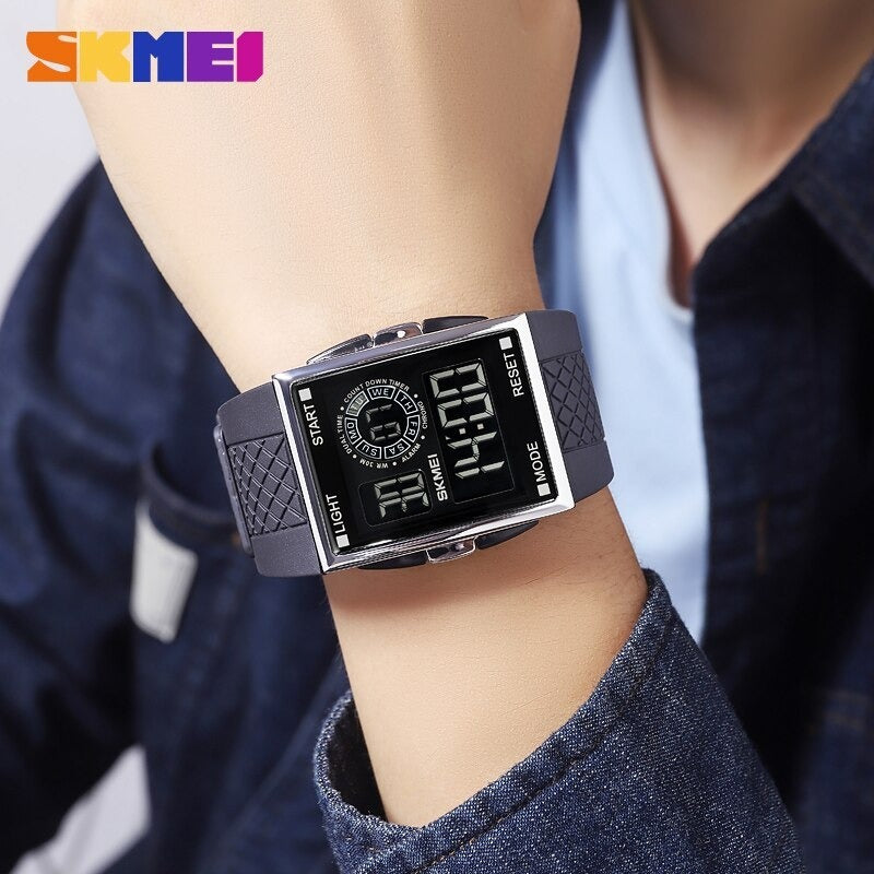 SKMEI - 1967 - Digital LED Multifunction Alarm Electronic Waterproof Watch - Silver/Black image 2