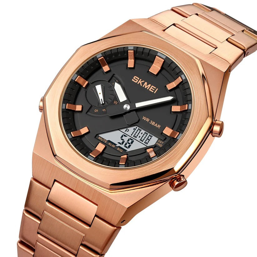 Skmei - 1816 - Dual Display luminous waterproofs 50+ timezone - RoseGold/White image 1