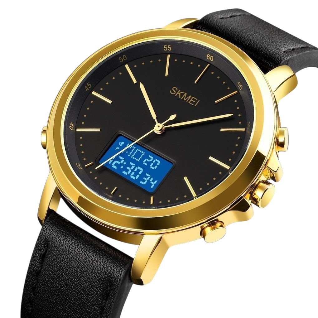 Skmei - 1652 (Strap) - Multifunctional Waterproof - Gold/Black-Leather image 2