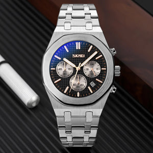 SKMEI - 9296 - Analog Stainless Steel Chronograph Quartz Watch - silver black image 3